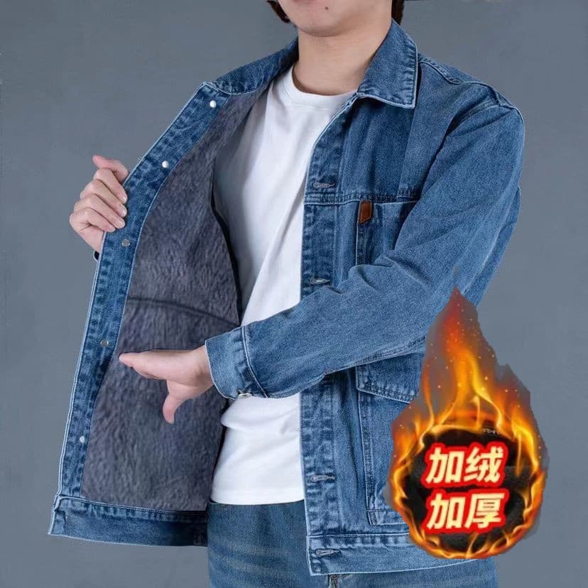 Outono inverno forro de lã engrossado jaqueta jeans masculina jaqueta de trabalho ao ar livre desgaste exterior proteção