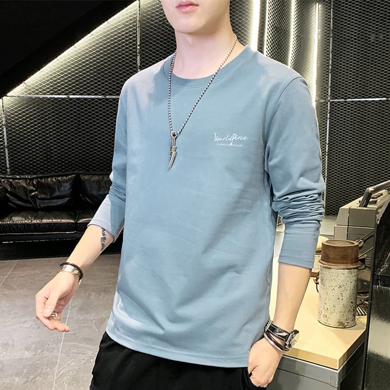 Camiseta masculina de manga comprida fina primavera outono topo roupas de outono masculinas na moda solta camiseta de fu