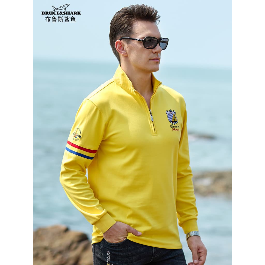 Outono inverno camiseta masculina de manga comprida camisa Polo tubarão prussiano Street Wear masculino engrossado solto
