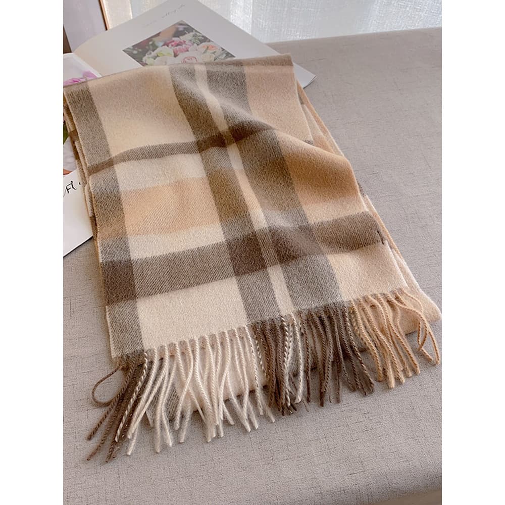 Nicho roxo verde 100% lã moda xadrez cachecol feminino outono inverno literário elegante babador exterior jogo bonito