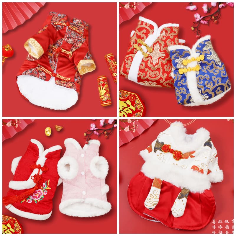 Cão roupas de ano novo festivo Tang terno outono inverno quente Hanfu gato ano novo Teddy pequeno médio tamanho animal d