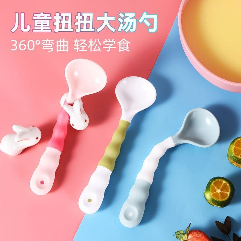 Colher de sopa grande curvada para crianças, cabo longo, comer sopa, Congee, colher profunda exclusiva, pais @-