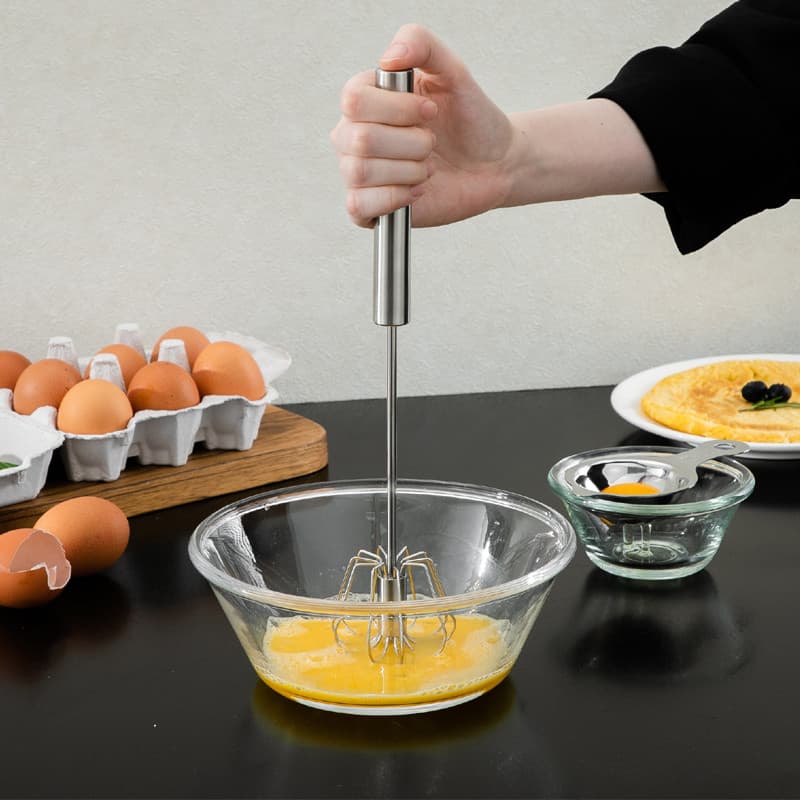 Batedor de ovos semiautomático, haste de agitação Manual, creme doméstico, ovo de agitação, aço inoxidável 304, tipo Pus