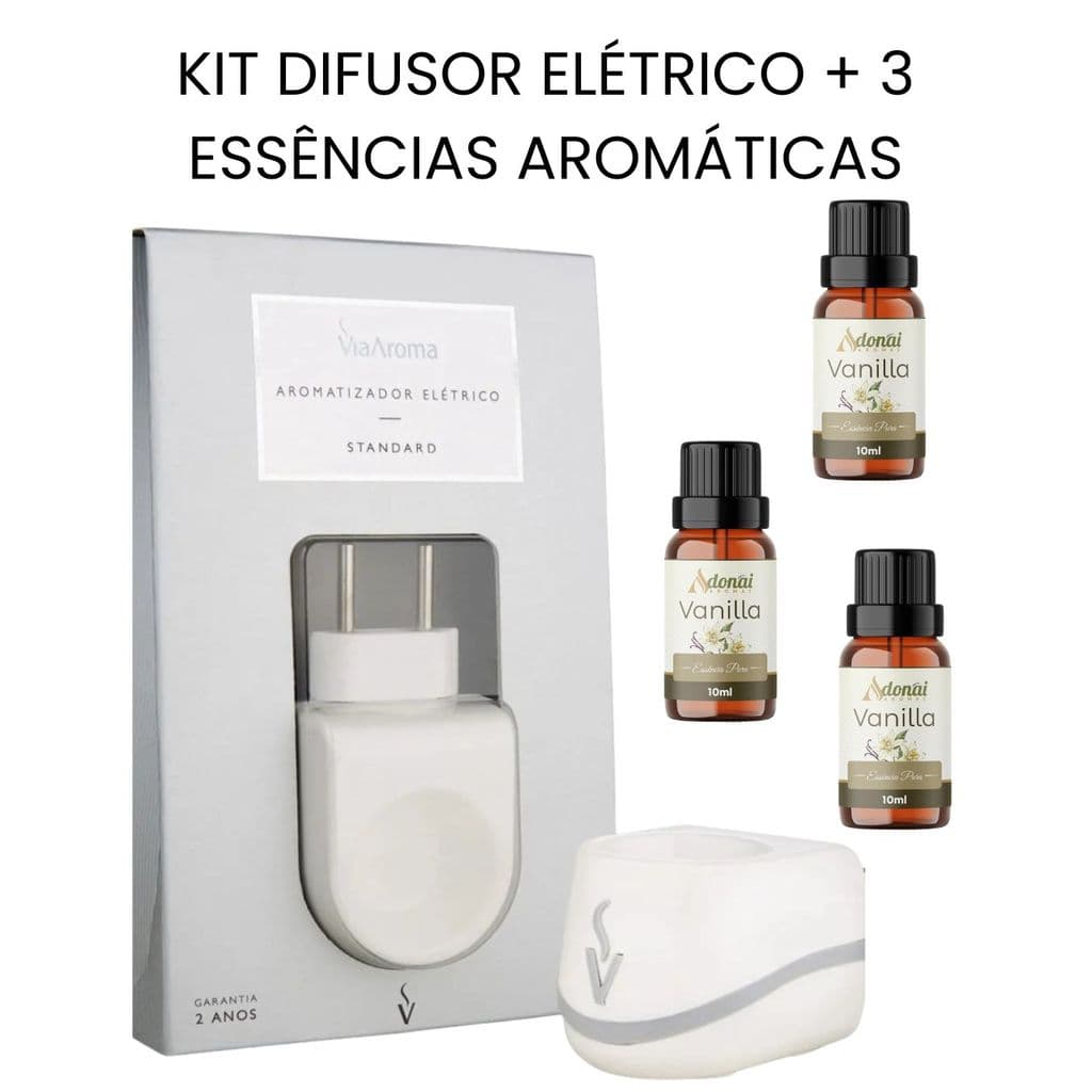 KIt Difusor Elétrico + 3 Essência Vanilla Baunilha Aroma Doce Casa Limpa