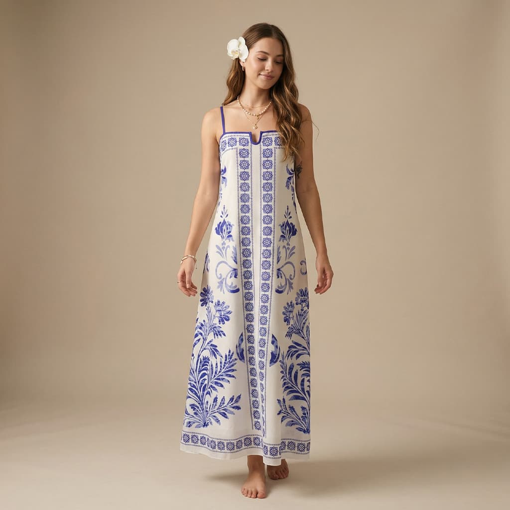 Vestido de praia inteiro estilo europeu e americano 2026, maiô longo sem alças com estampa tie-dye em cor sólida.