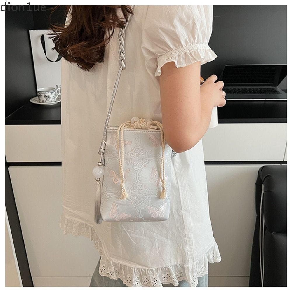 DION1UE Bolsa De Ombro Bordada , Pingente De Borla , Grande Capacidade , Novo Estilo Chinês , Crossbody Hanfu