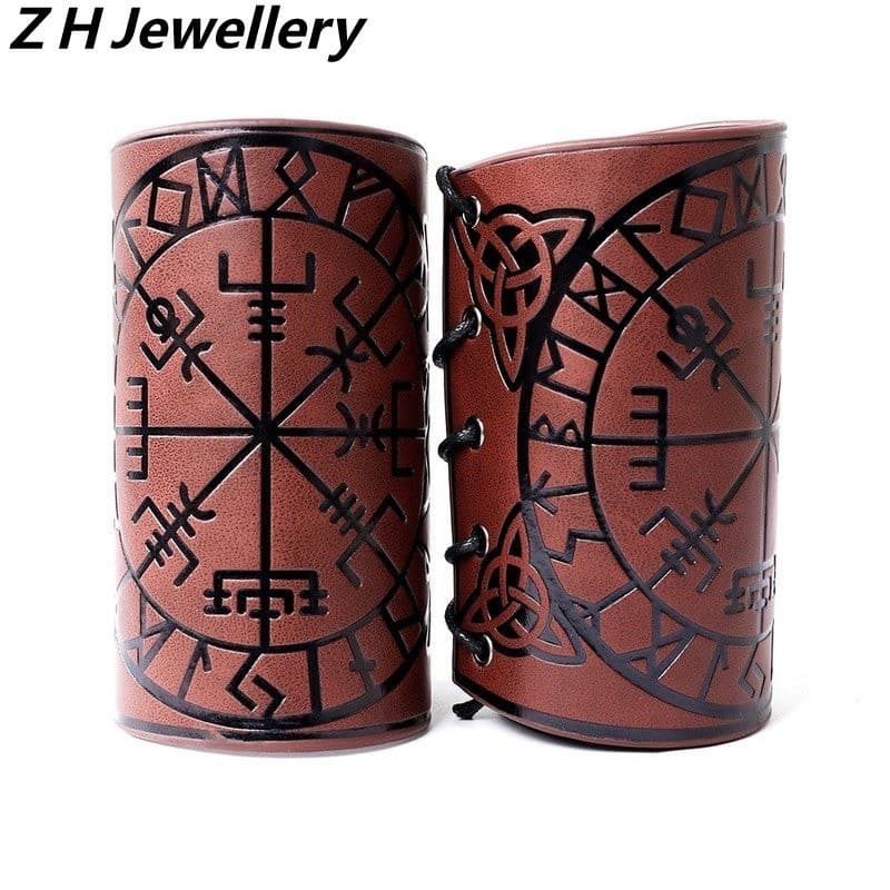 [Z H Bijuteria] Hip Hop Rock Viking Vintage Moda Masculina Pulseira De Couro Runa Joias Acessórios