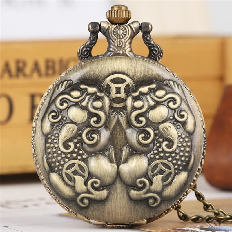 Relógio De Bolso Unissex De Quartzo Com Design De Tropas Brave Gravadas Em Bronze Corrente De Suéter