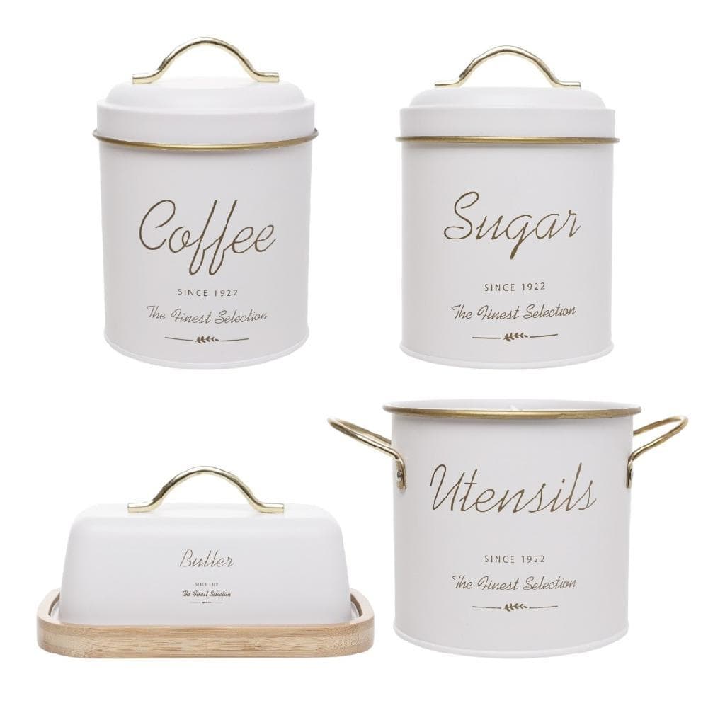 Kit 4 Peças Lata Café Açúcar Manteigueira E Porta Talheres Olina Wolff Luxo Cantinho Do Café