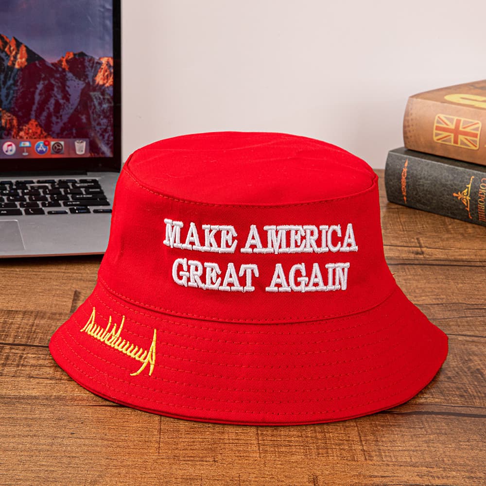 Chapéu Bucket Vermelho MAGA Trump 2024 Boné com Bandeira Make America Great Again-*--**&&&&-*-*&-&**--&*&