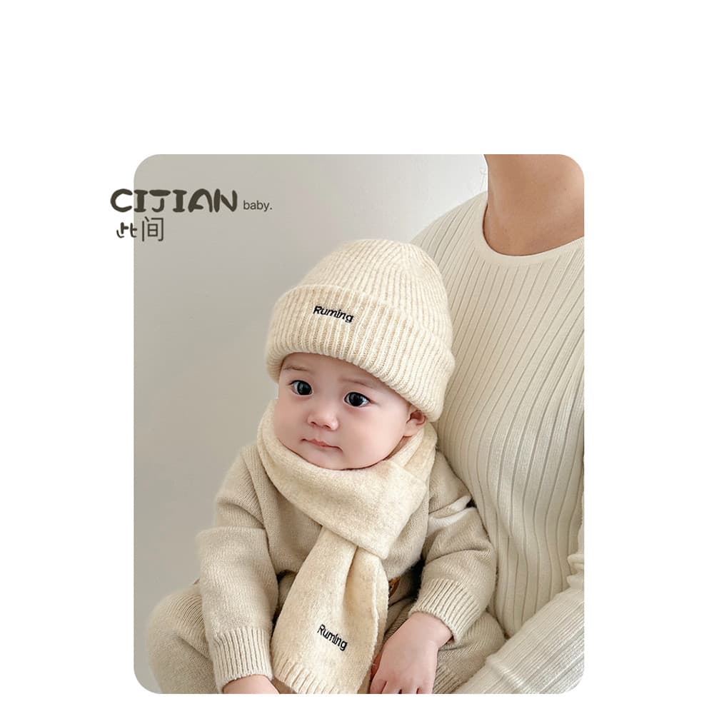 Crianças chapéu cachecol conjunto outono inverno estilo coreano bebê chapéu de lã meninas chapéu de malha meninos pulôve