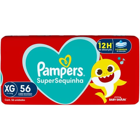 FRALDA PAMPERS SUPERSEQUINHA SHARK XG C/ 56 + ENVIO RÁPIDO