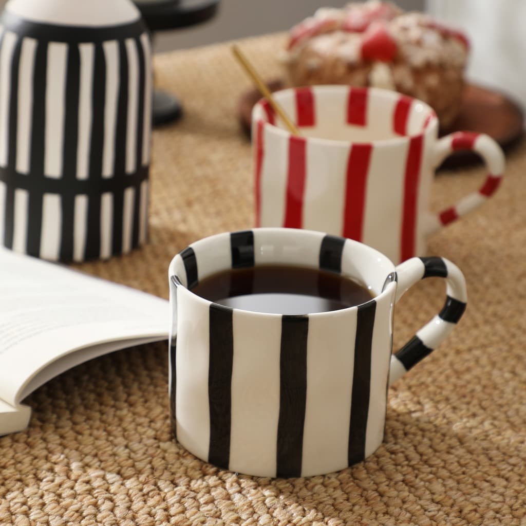 Estilo nórdico pintado à mão listrado cerâmica xícara de café de alto valor caneca de grande capacidade chá da tarde do