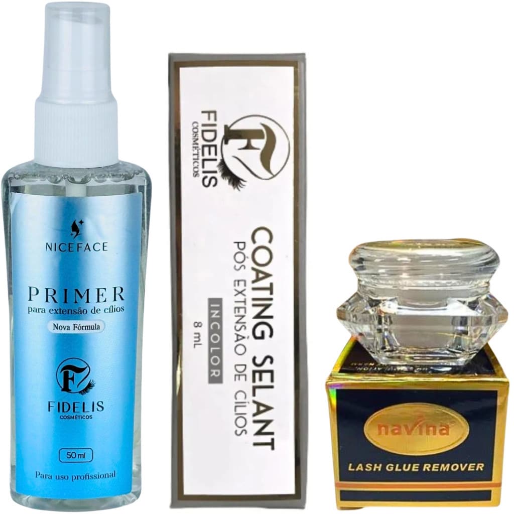 Kit Cílios - Primer Fidelis + Selant Incolor Fidelis + Removedor Navina 5g