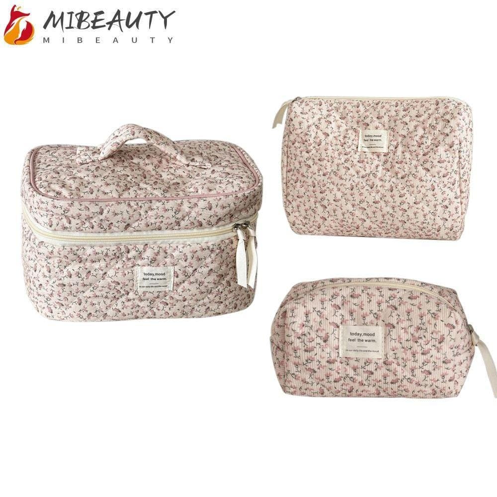 Bolsa De Maquiagem Floral MIBEAUTY , Organizador Cosmético Estético Com Zíper De Veludo Cotelê , Higiene Pessoal De Gran