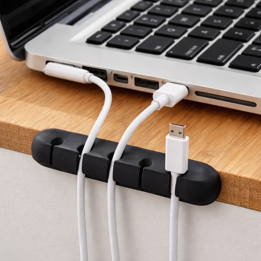 Organizador de Cabos e Fios Mesa 3 5 7 Entradas em Silicone Flexível