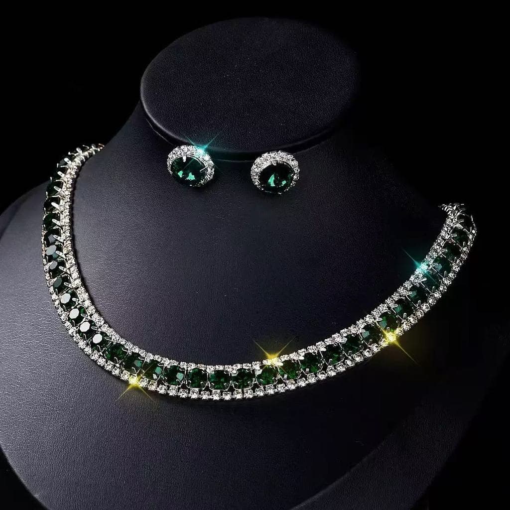 Colar de strass quadrado brincos conjunto de duas peças estilo luxo leve