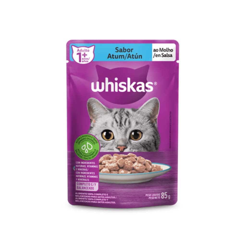 Ração Úmida Whiskas Sachê para Gatos Adultos sabor Atum ao Molho 85g