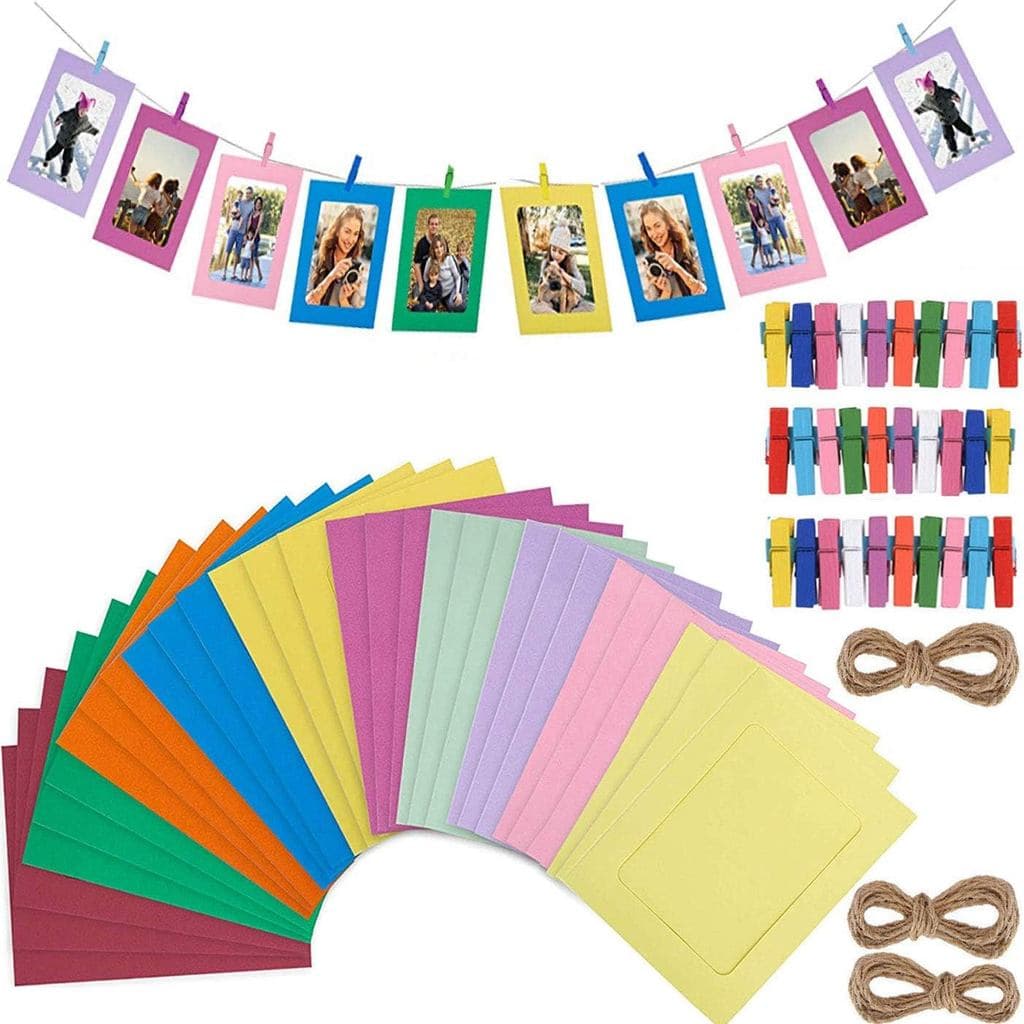 Porta-retratos de Papel Colorido 30 Peças DIY Criativo Retro em Papel Kraft para Filmes Polaroid com Mini Clipes e Corda