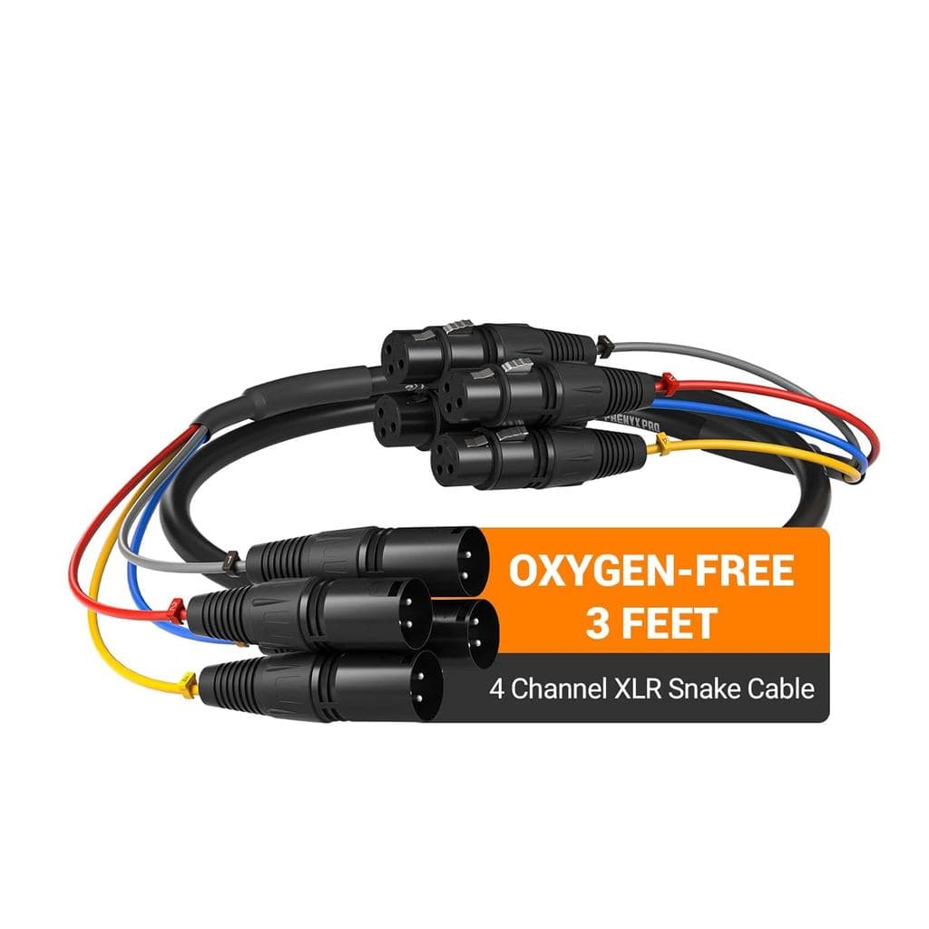 Cabo Snake XLR de 4 Canais Phenyx Pro, Cabo de Conexão XLR Macho para Fêmea com Codificação por Cores e Cobre OFC, Cabo