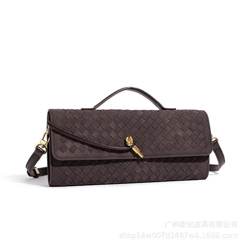 bolsa de ombro,de mão e transversal em camurça fosca,tecida,para o outono e inverno,estilo baguete