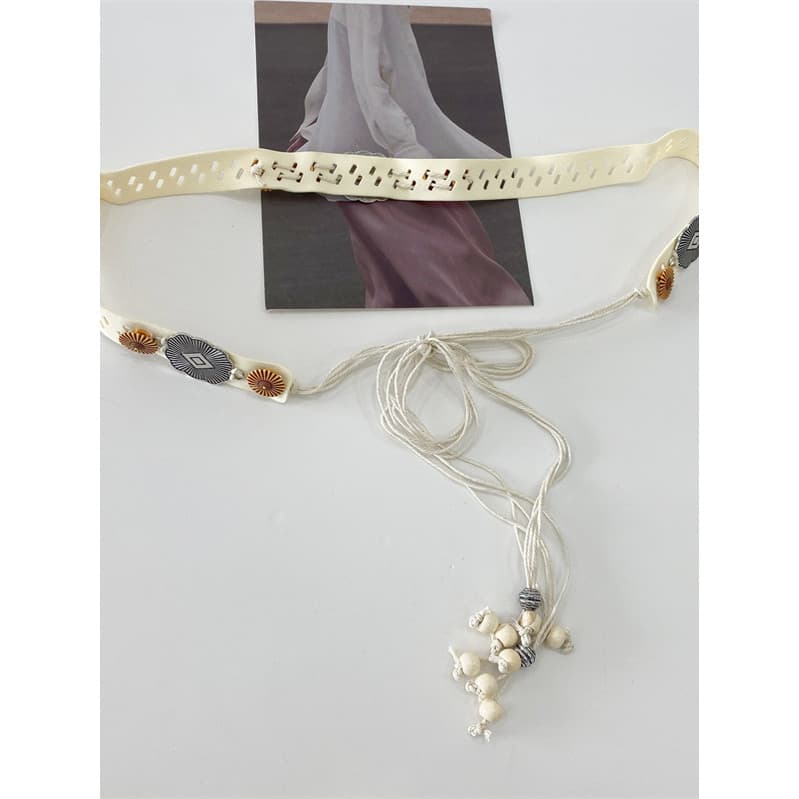 Feminino simples All-Match cinto fino atado corda oco decorativo combinando saia cinta bege bege cinto