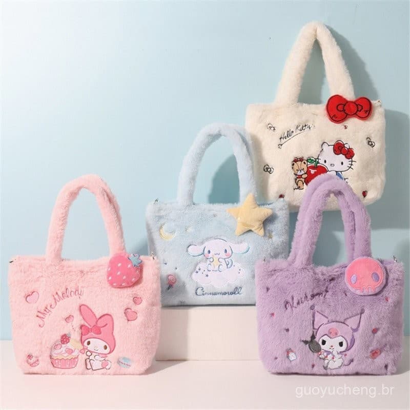 Saco De Pelúcia Sanrio Kawaii Canela Tote Plushie Ombro Para Mensageiro Kuromi Hello Kitty Maquiagem