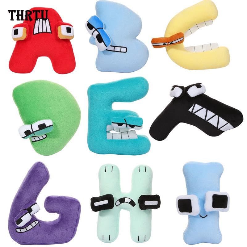 Novo Alfabeto Lore Boy Girls Alphabet Toy Blue Yellow Soft Plush Crianças Desenho De Cartas Jogando Bonecas De Almofada