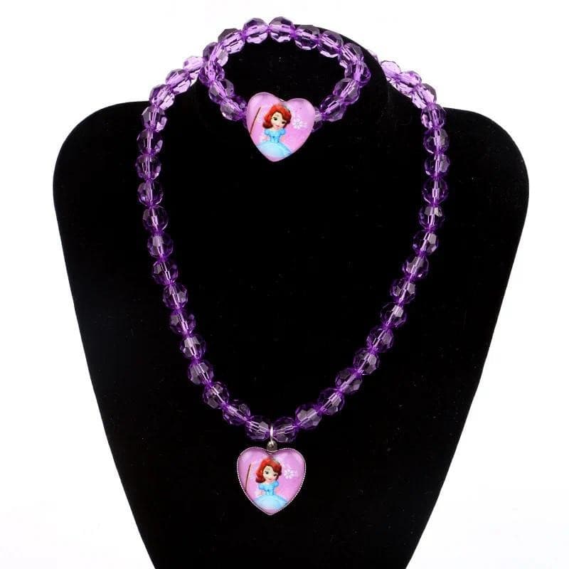 Disney Anime Congelado Colar Pulseira Conjunto Dos Desenhos Animados Elsa Anna Sophia Princesa Jóias Acessórios Presente