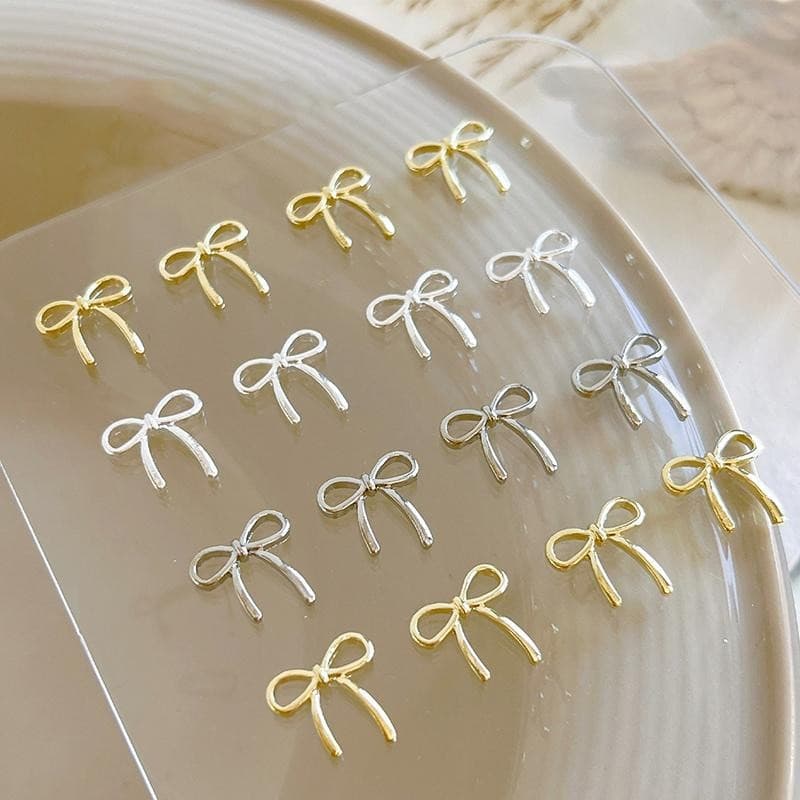 10 Pçs Arco Deco Encantos Da Arte Do Prego 3D Prata/Ouro Bowknot Fita DIY Decoração Peças Acessórios Manicure Luxo M8GQ