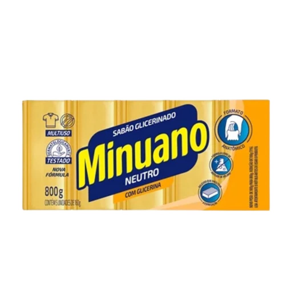 5un - Sabão Em Barra Glicerinado 800g Minuano