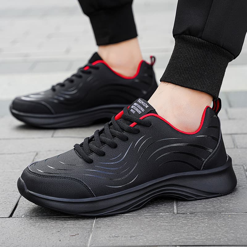 Outono Beaimeng sapatos masculinos estudante sapatos esportivos de couro à prova dwaterproof água tênis de corrida preto