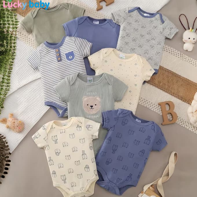 Body para Bebê Menino Lucky Baby, Macio, Confortável, Respirável, Leve, Estampa Fofa, Manga Curta, Unissex