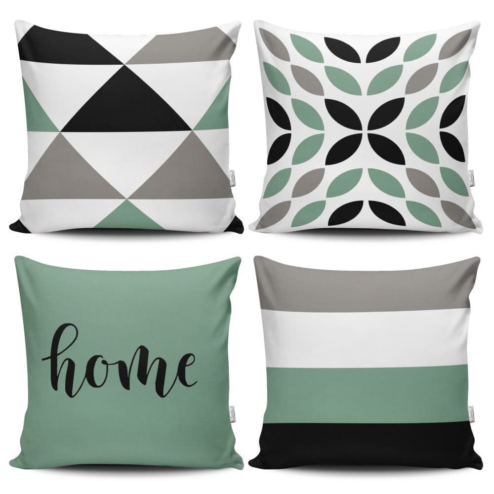 Kit 4 Almofadas Silicone Premium Estampadas Modernas - 42 cm x 42 cm - Home Verde