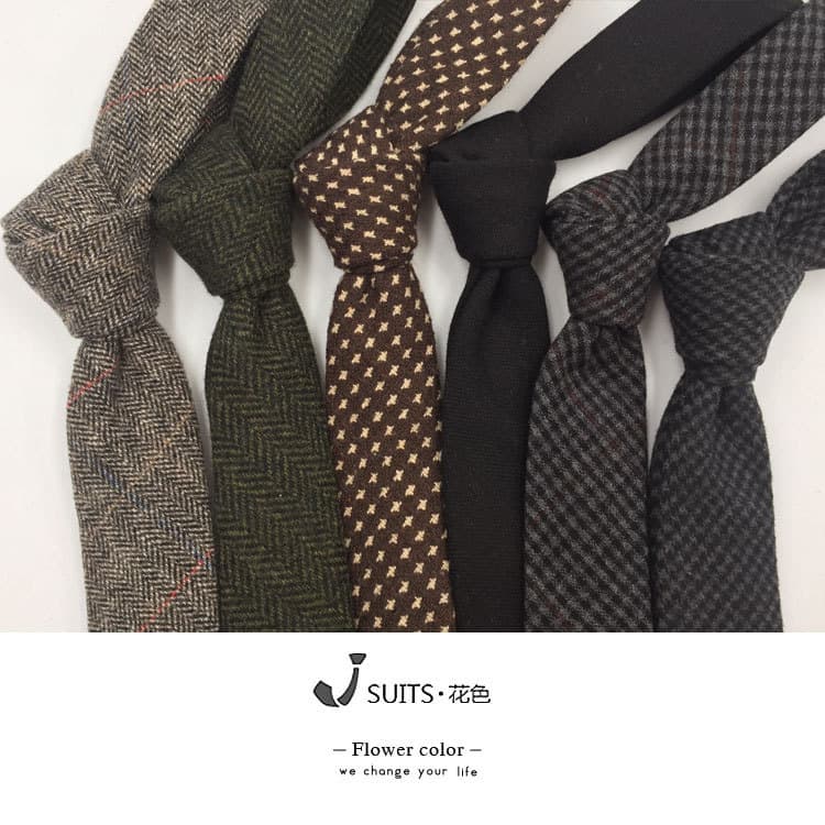 Gravata Casual Tweed britânica retrô 5.5 cm gravata pequena cinza verde Houndstooth gravata de lã