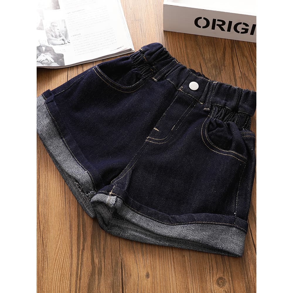 Meninas estilo ocidental enrolado Shorts de perna larga verão novo estilo médio grande crianças Denim calças quentes beb