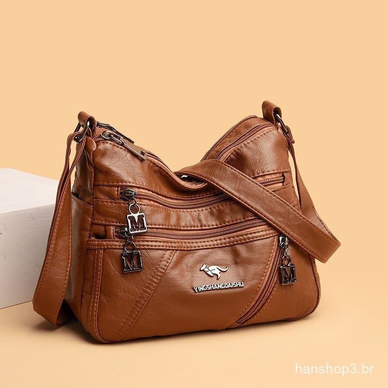 Bolsa Cruzado Feminino Moderna Design Grande Couro PU Macio Muitos Bolsos