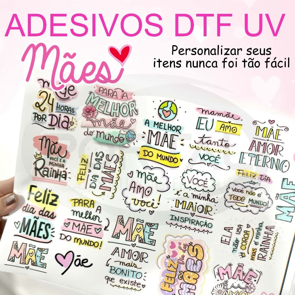 Adesivos DTF UV DIA DAS MÃES para Personalizações. Diversas imagens Mãe.