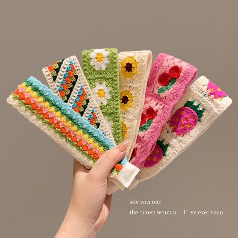 Malha bordado Velcro bandana feminino primavera verão franja arranjo de cabelo quebrado ferramenta útil estilo étnico ba
