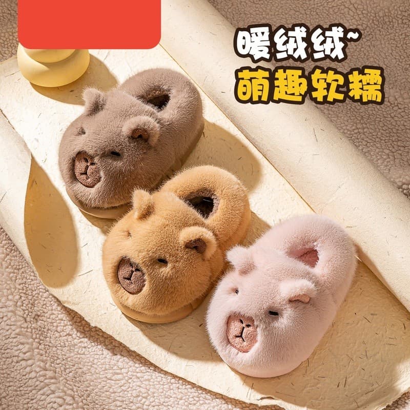 Kapibara chinelos de algodão infantis meninos inverno casa interior sapatos peludos velo salto bebê menina sapatos de al