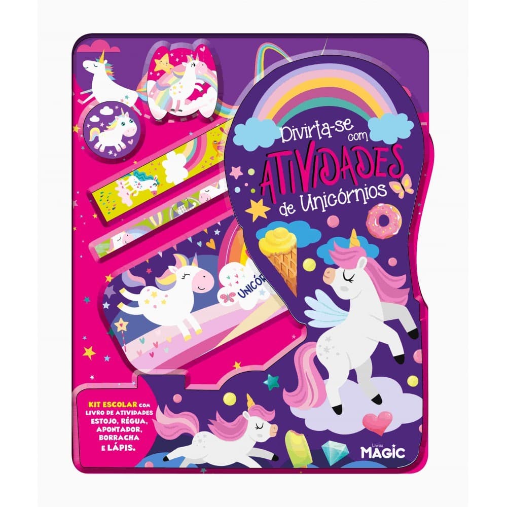Livro Livro de Atividades Unicórnios + Kit