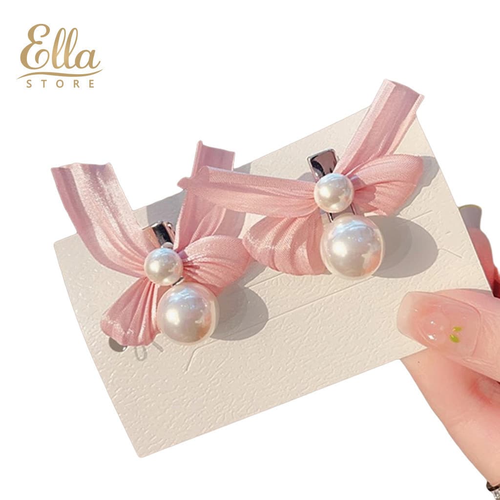 Faux Pearl Hair Accessory Mini Size Pins 2pcs Kids Hairpins Ribbon Bow with Pearls Baby Clips Gentle Grip Cute Accessori