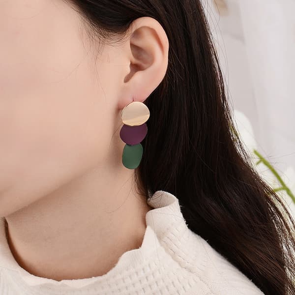 cartelas de brincos feminino kit brinco aço inoxidável ✣Coreano Retro elegante único liga disco fosco costura contraste