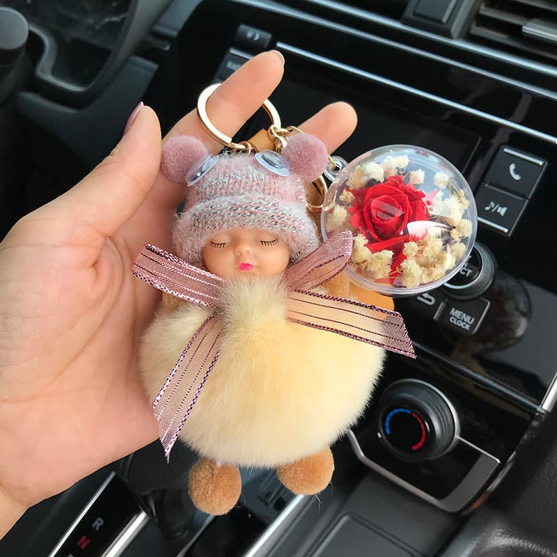 Macio bonito boneca carro chaveiro coreano bonito dos desenhos animados boneca pingente de pelúcia influenciador mochila