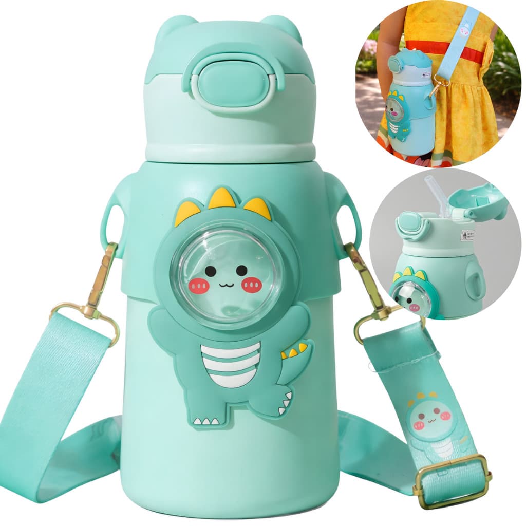 Garrafinha Infantil Térmica De Água 520ml Personalizada Inox Escolar Canudo Termica