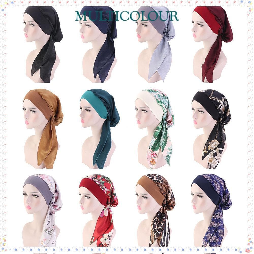 Turbante Muçulmano Multicolor Feminino Pré-Amarrado Estampado Elástico Para Perda De Cabelo