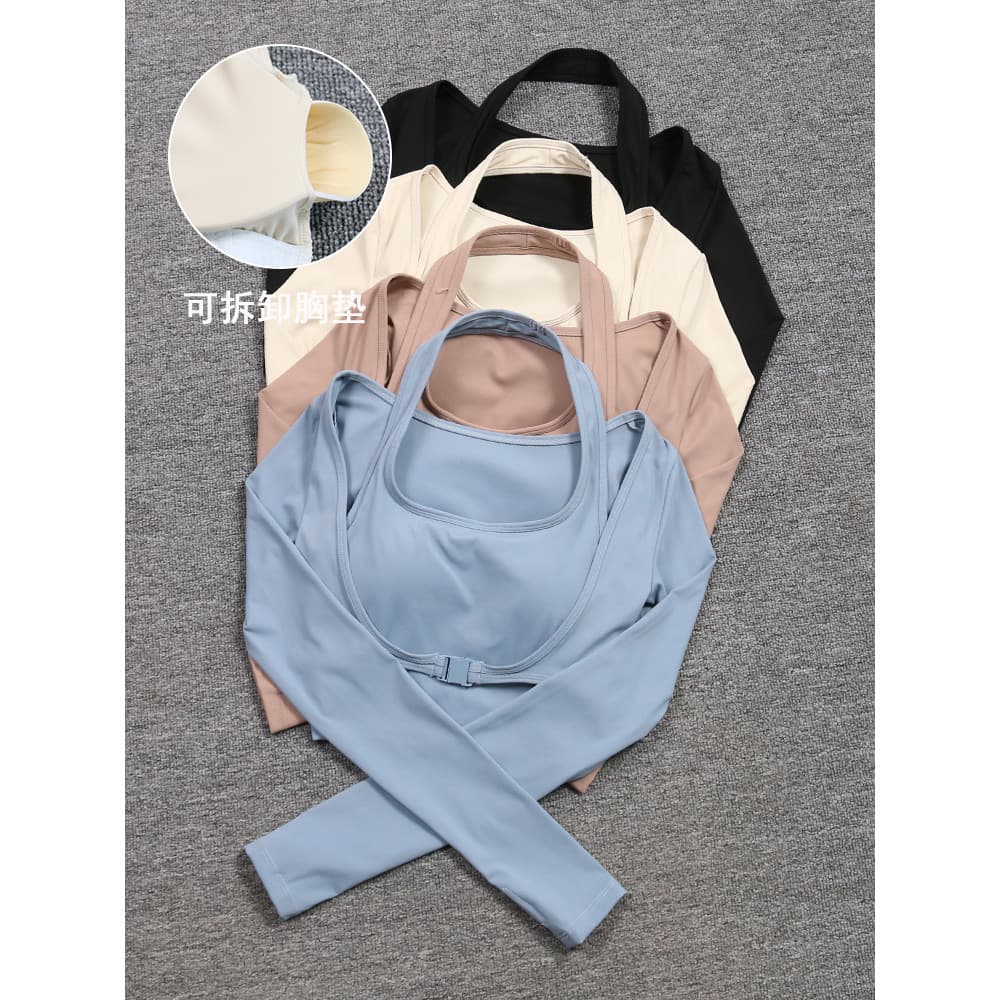 Roupas de Yoga topo feminino com almofada no peito primavera outono férias de duas peças correndo de secagem rápida Fitn