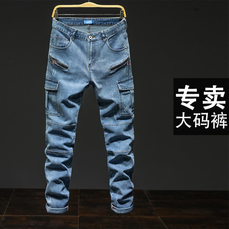 Calça Jeans masculina com ferramentas para motocicleta americana, roupa de rua com zíper exclusivo, moda retrô com vário