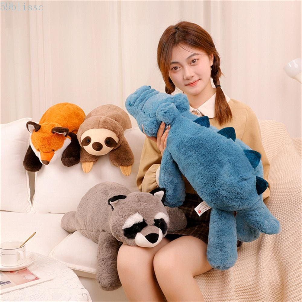 BLISSC Preguiçoso Animal Boneca De Pelúcia Deitado Travesseiro Crocodilo Brinquedos Macios Crianças Brinquedo Guaxinim D