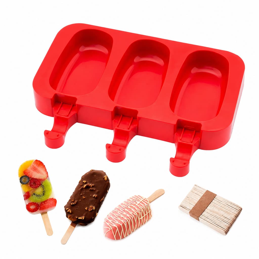 Forma de Picolé Silicone 3 Cavidades Com 50 Palitos
